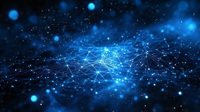 Futuristic Digital Network &ndash; Glowing Nodes and Connections in Cyberspace Background