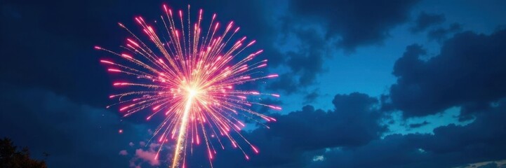 Fototapeta premium Vibrant blue firework explosion in the sky, intense energy released, atmospheric focus, sparks