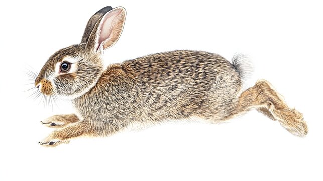 Hare leaps forward shown in a detailed illustration