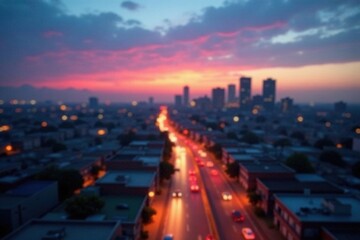 Obraz premium urban landscape with blurred cityscape at dusk, urban, sky