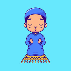 Cute Muslim boy character is praying and closing his eyes
