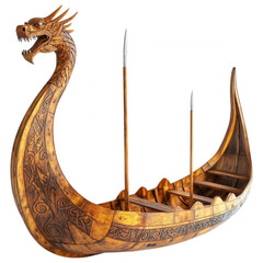 Viking Longship with a Dragon Head and Wooden Sails