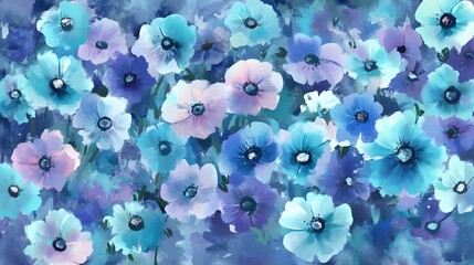 Watercolor Floral Background  Blue  Purple  Teal Flowers