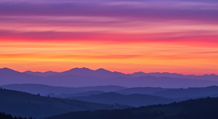 Fototapeta premium Vibrant Sunrise Paints Serene Mountain Range. AI Generated