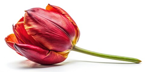 Close-Up Red Tulip, Single Bloom, Isolated White Background, Macro Photography, Floral Image, Botanical, Spring Flower, Red Tulip Isolated