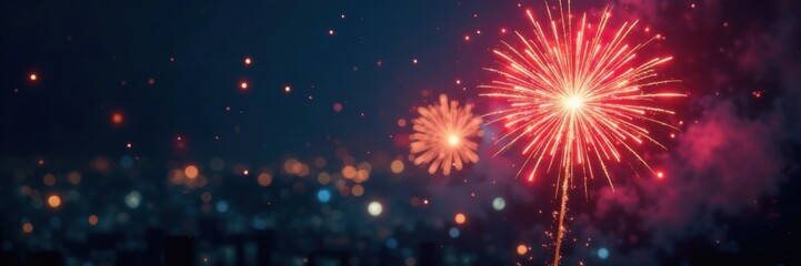 Fototapeta premium Sparkling fireworks lighting up the dark atmosphere , fireworks, dark