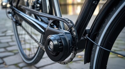 Obraz premium A detailed close up of a black bicycle drive train