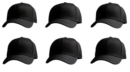A collection of black hats with a black background