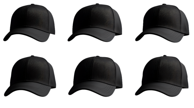 A collection of black hats with a black background