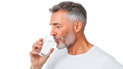 Middle-aged man drinking water from a glass