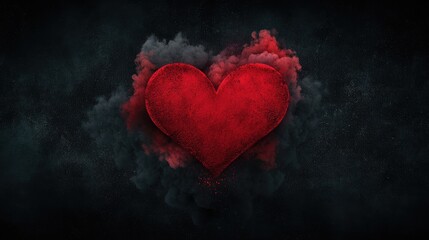 Red heart surrounded by smoke