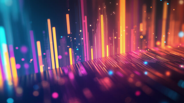Colorful light columns flowing, symbolizing data transmission and technological aesthetics, suitable for digital art and technical background designs.