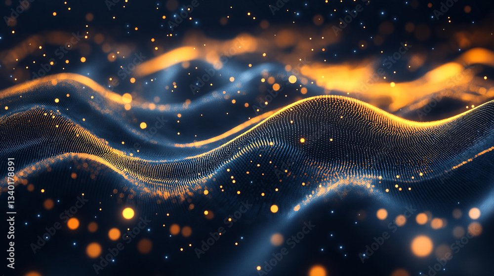 Poster wave of particles. abstract background with a dynamic wave. big data. vector illustration, accurate 