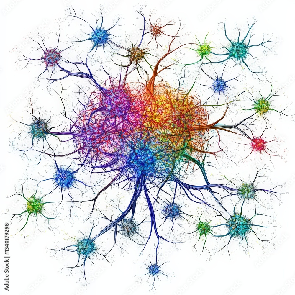 Poster colorful neural network design with vibrant connections and dynamic colors