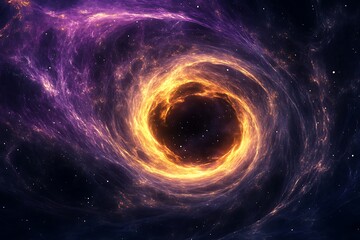 Cosmic portal with swirling violet and gold energy waves glossy obsidian frame starry void beyond electric scifi mystery vibrant otherworldly allure
