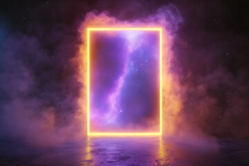 Obraz premium Cosmic portal with swirling violet and gold energy waves glossy obsidian frame starry void beyond electric scifi mystery vibrant otherworldly allure