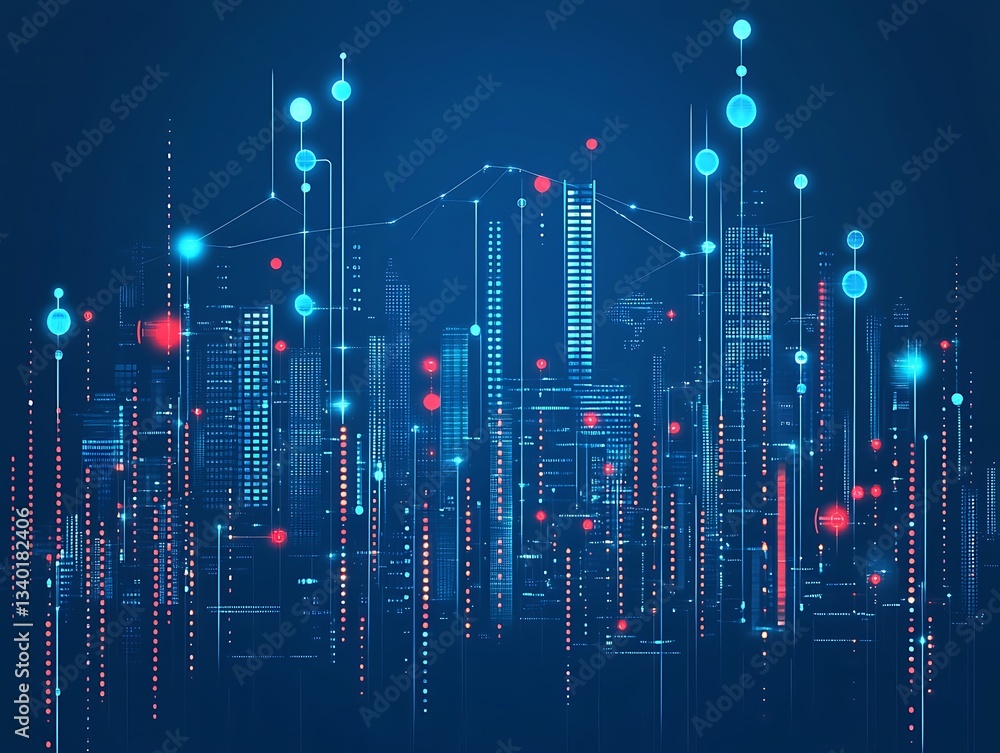 Poster a futuristic city skyline representing a data communication network connection