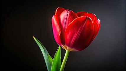 Red Tulip Black Background Photography, High Resolution Closeup Macro Flower Image