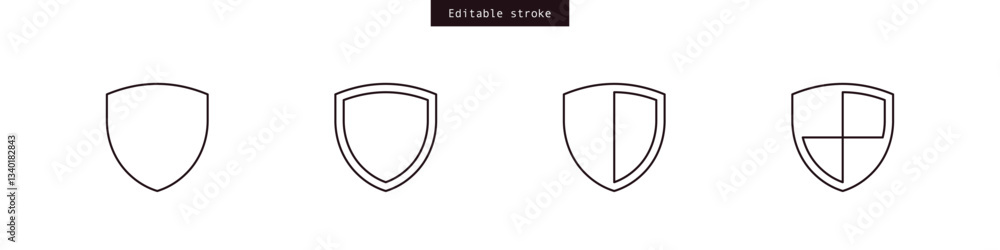 Poster set of shield icons. security shield protection icon in outline style. editable stroke