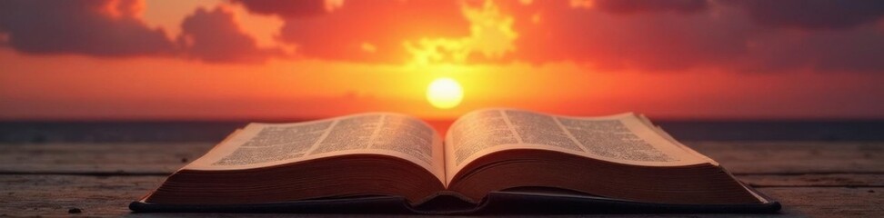 Fototapeta premium Retro-styled sunset on aged book page background, vintage, sky, sunset