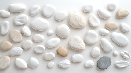 Abstract white pebbles background texture nature scene minimalist design calm environment