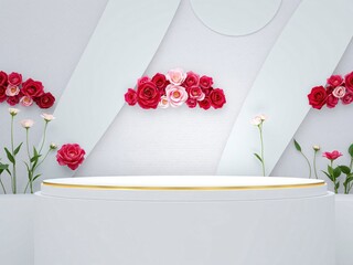 Elegant White Pedestal with Pink and Red Roses for Product Display