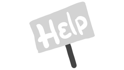 Hand-drawn illustration of a simple "Help" sign.  Perfect for websites, apps, or projects needing a distressed, childlike aesthetic.