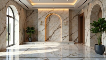 Fototapeta premium Panoramic marble stone pattern for design use in architecture and interior, decorative element, marble