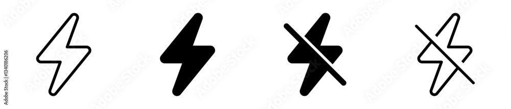 Poster camera flash icon set, flash light off icon - flash thunder power icon, flash lightning bolt icon wi