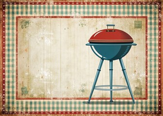 Grunge BBQ Party Invitation Template: Retro Picnic Grill on White