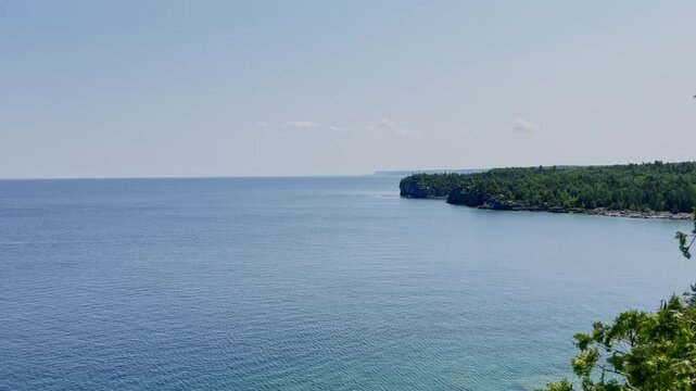 Peaceful Horizon View of Hurum Lake, Bruce Peninsula, Tobermory, on a Bright Canadian Summer Day
