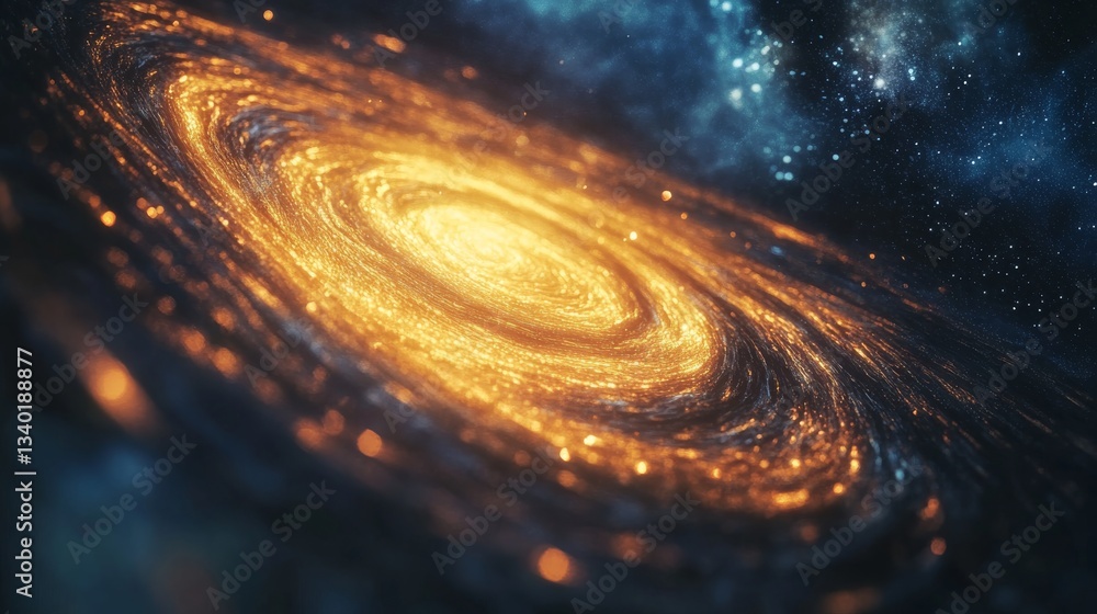 Poster spiral galaxy with glowing stars in deep space. cosmic wonder and exploration concept
