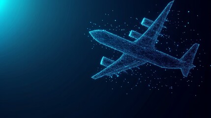 abstract plane in low poly on dark blue technology background
