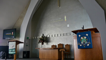 Closeup shot of religious Christian or catholic altar for prayers to worship celebrations and...