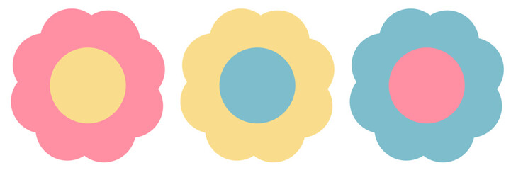 レトロポップな３色の配色のお花セット　ビンテージ風の花の装飾