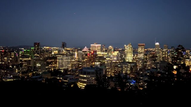 night view of montreal, quebec skyline captured in horizontal orientation
