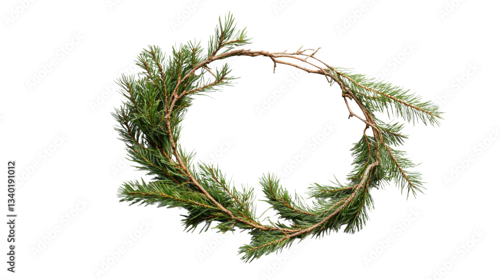 Aufkleber christmas wreath with pine branches creating round frame on transparent background