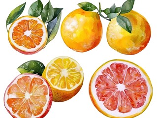 Watercolor Citrus Fruits  Oranges  Grapefruit  Lemon Slices