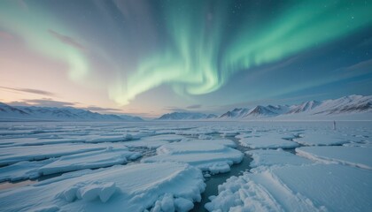 Obraz premium Majestic Aurora Borealis Over Winter Landscape with Frozen Ice