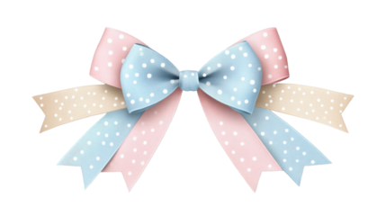Pastel colored bow with polka dots on transparent background