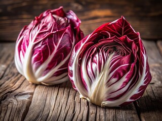 Fototapeta premium Half Radicchio Treviso: Vibrant Red & White Vegetable Close-up