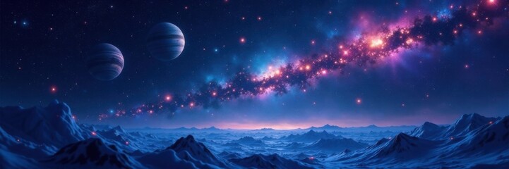 Fototapeta premium Midnight celestial showcase with sparkling stars and planets, galactic landscape, night sky