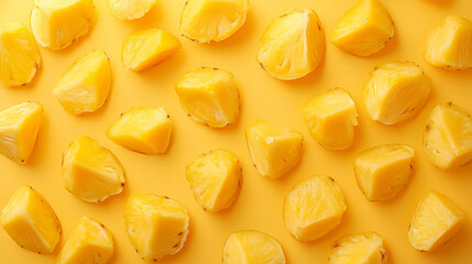 Pineapple Chunks on Yellow Background