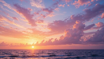 Stunning Sunset Over Calm Ocean Waters with Colorful Sky