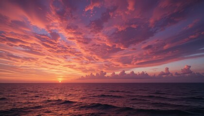 Breathtaking Sunset Over the Calm Ocean with Colorful Skies and Clouds