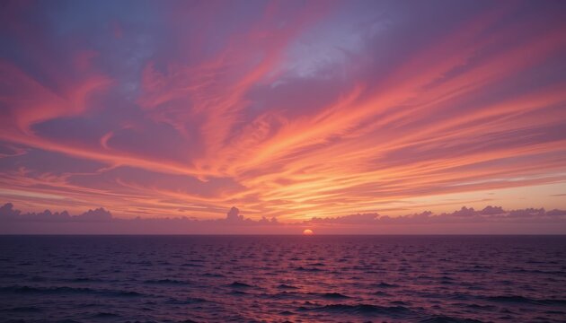 Beautiful Sunset Over Calm Ocean With Vibrant Pink and Orange Sky