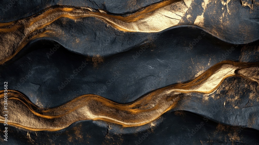 Poster abstract golden streams winding over a dark textured background surface