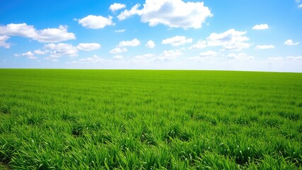 Obraz premium Green field and blue sky with clouds, clean sky with clouds, grass landscape background,