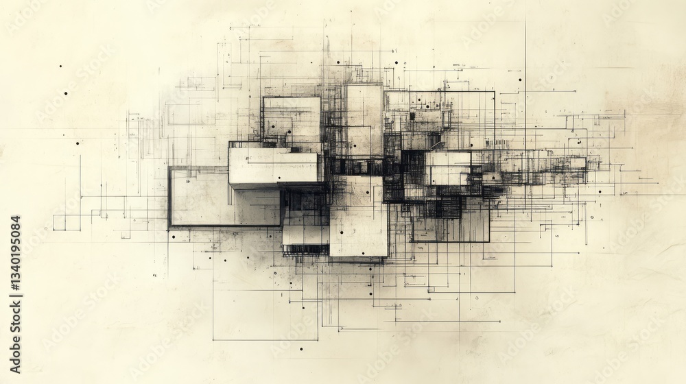 Poster an abstract composition featuring geometric shapes and connecting lines