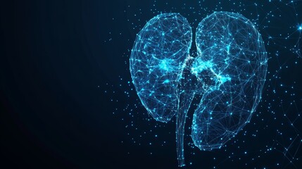 Abstract kidney in low poly on dark blue technology background